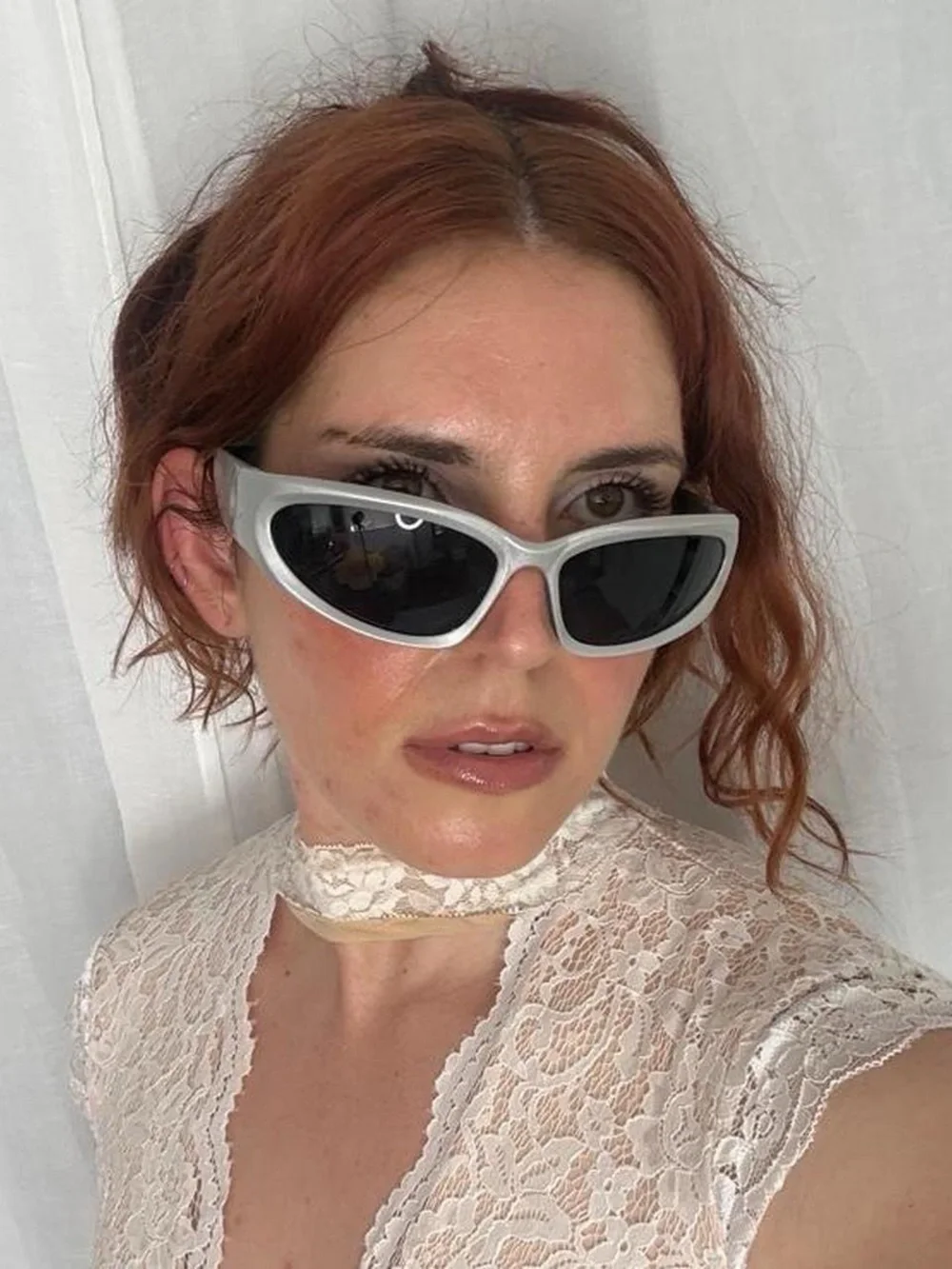 ✿ silver wrap sunglasses • futuristic sporty shield shades